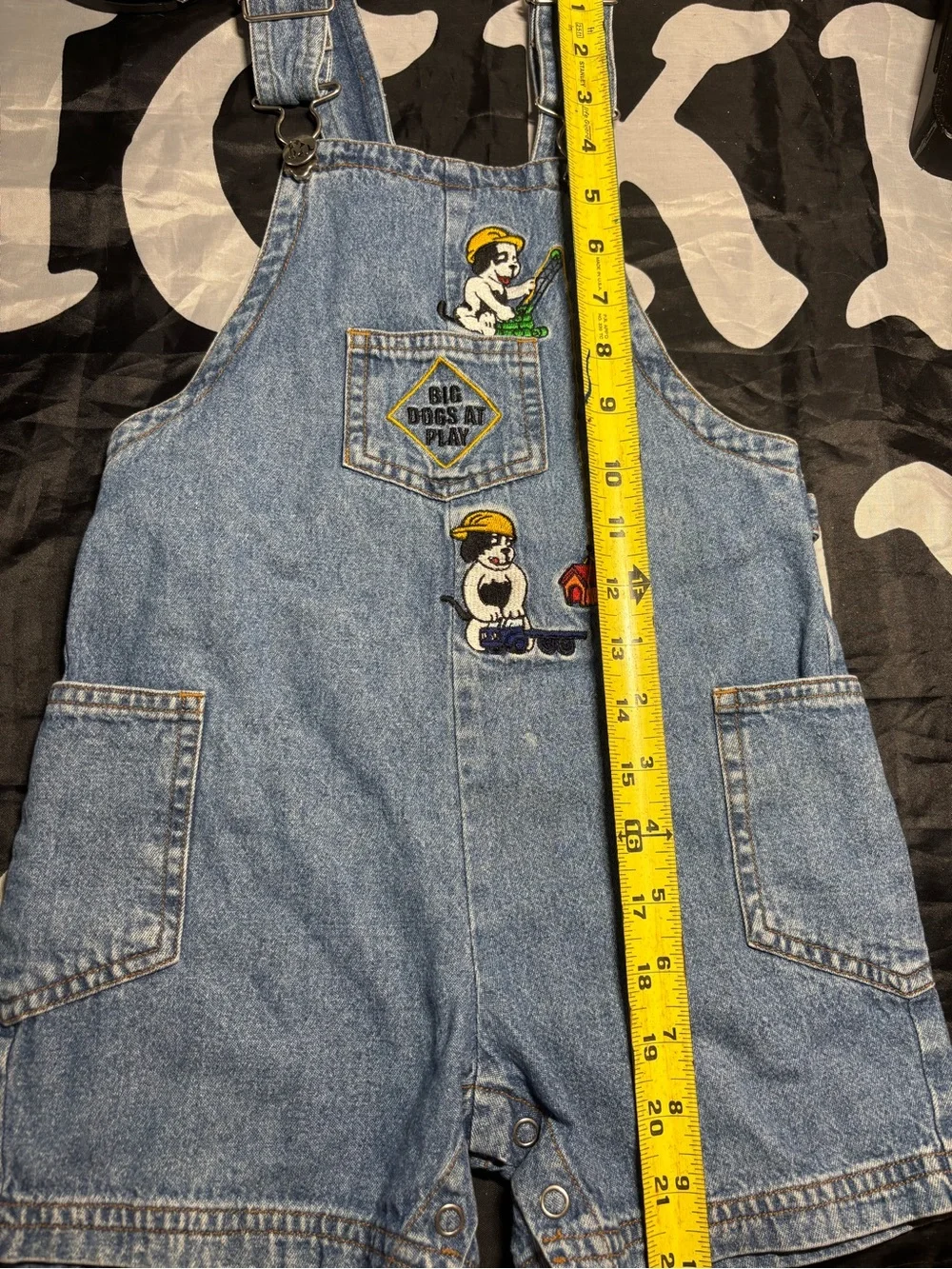Kids Light Blue Denim Short Overalls with Playful Dog Patches